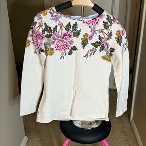 Joules White and Pink Long Sleeve Tee with Floral Design